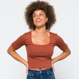 Marine Layer - Lexi Rib Square Neck Top in Baked Clay Color - NWT